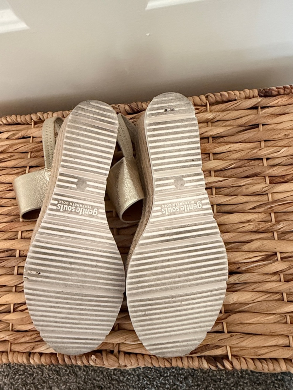 gentle souls Metallic Gold Leather Espadrille Wedge Sandals - Picture 6 of 8